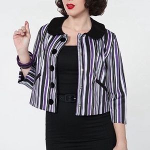 Pinup girl clothing Purple Stripe little Jun Jacket Size Large